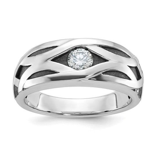 14k White Gold with Black Rhodium Men's Satin 3/8 carat Diamond Complete Ring