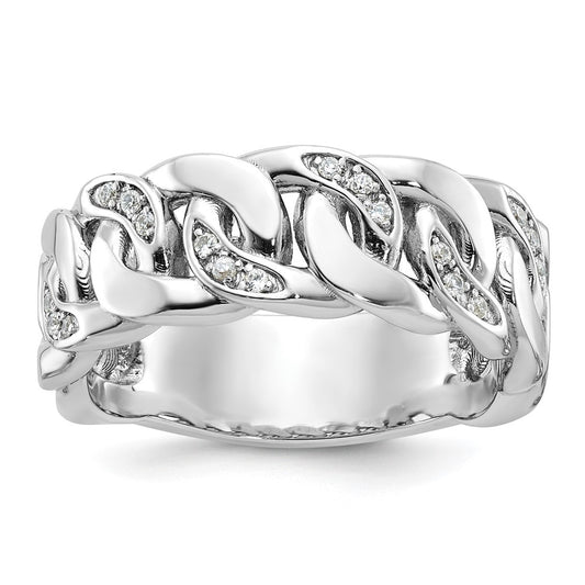 14k White Gold Men's Link Design 1/8 carat Diamond Complete Ring