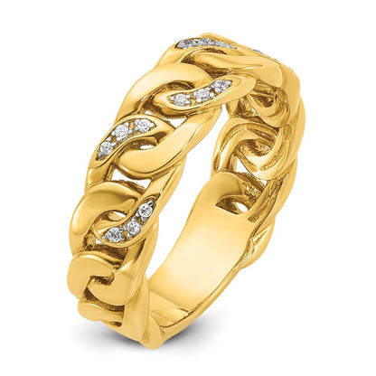 14k Yellow Gold Men's Link Design 1/8 carat Diamond Complete Ring