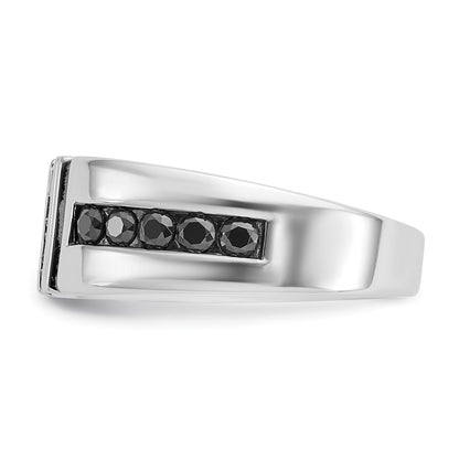 14k White Gold Men's Black and White 1 carat Diamond Complete Ring