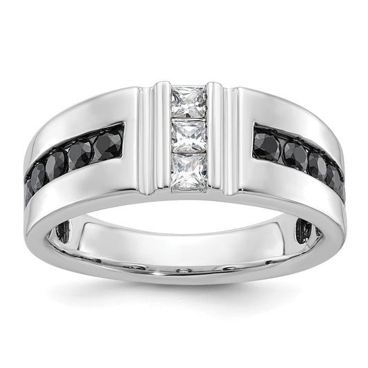 14k White Gold Men's Black and White 1 carat Diamond Complete Ring