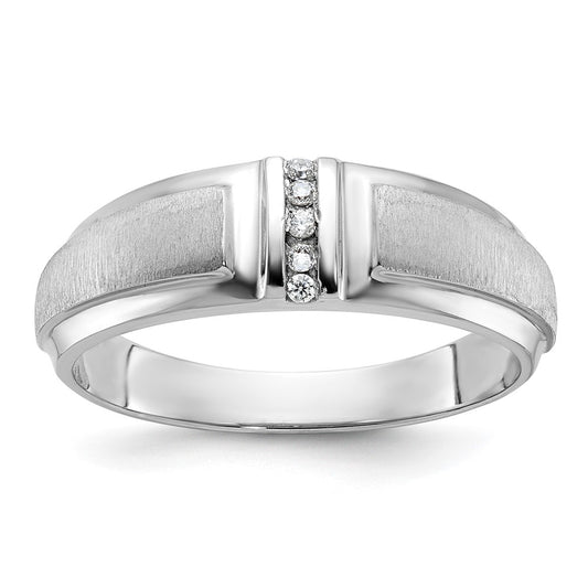 14k White Gold Men's Polished and Satin 1/20 carat Diamond Complete Ring