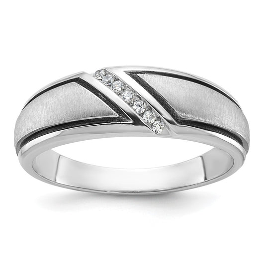 14k White Gold with Black Rhodium Men's Satin 1/15 carat Diamond Complete Ring