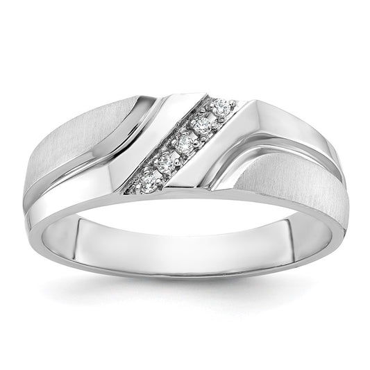 14k White Gold Men's Polished and Satin 1/20 carat Diamond Complete Ring