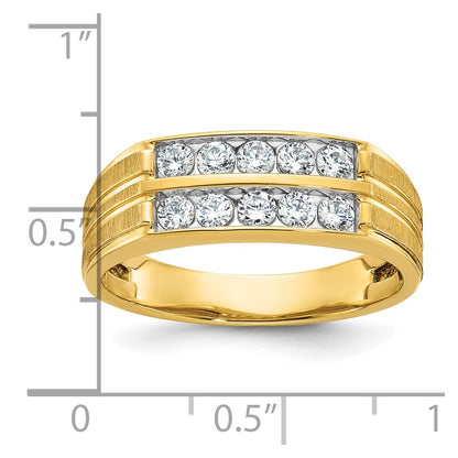 14k Yellow Gold Men's Polished and Satin 5/8 carat Diamond Complete Ring