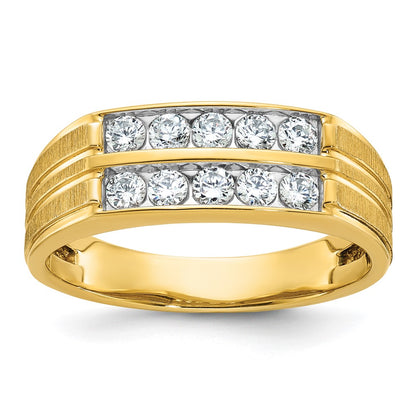 14k Yellow Gold Men's Polished and Satin 5/8 carat Diamond Complete Ring