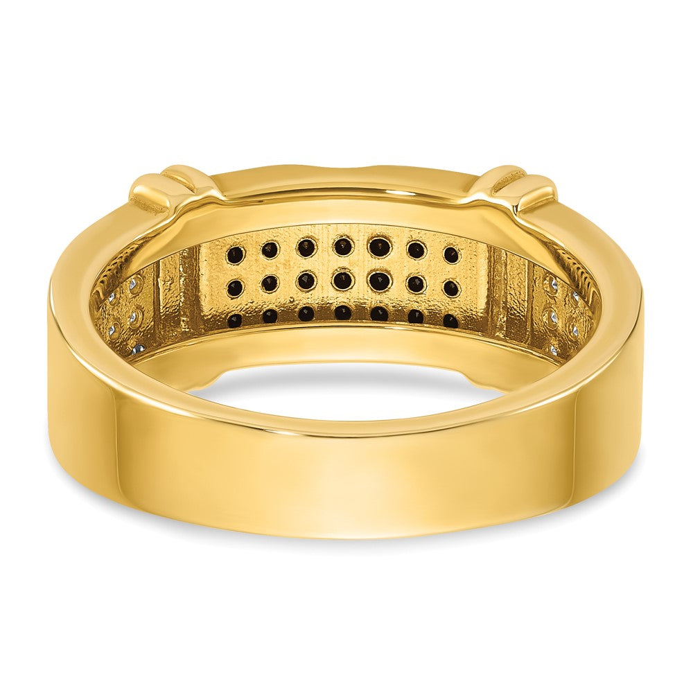 14k Yellow Gold Men's 5/8 carat Black and White Diamond Complete Ring