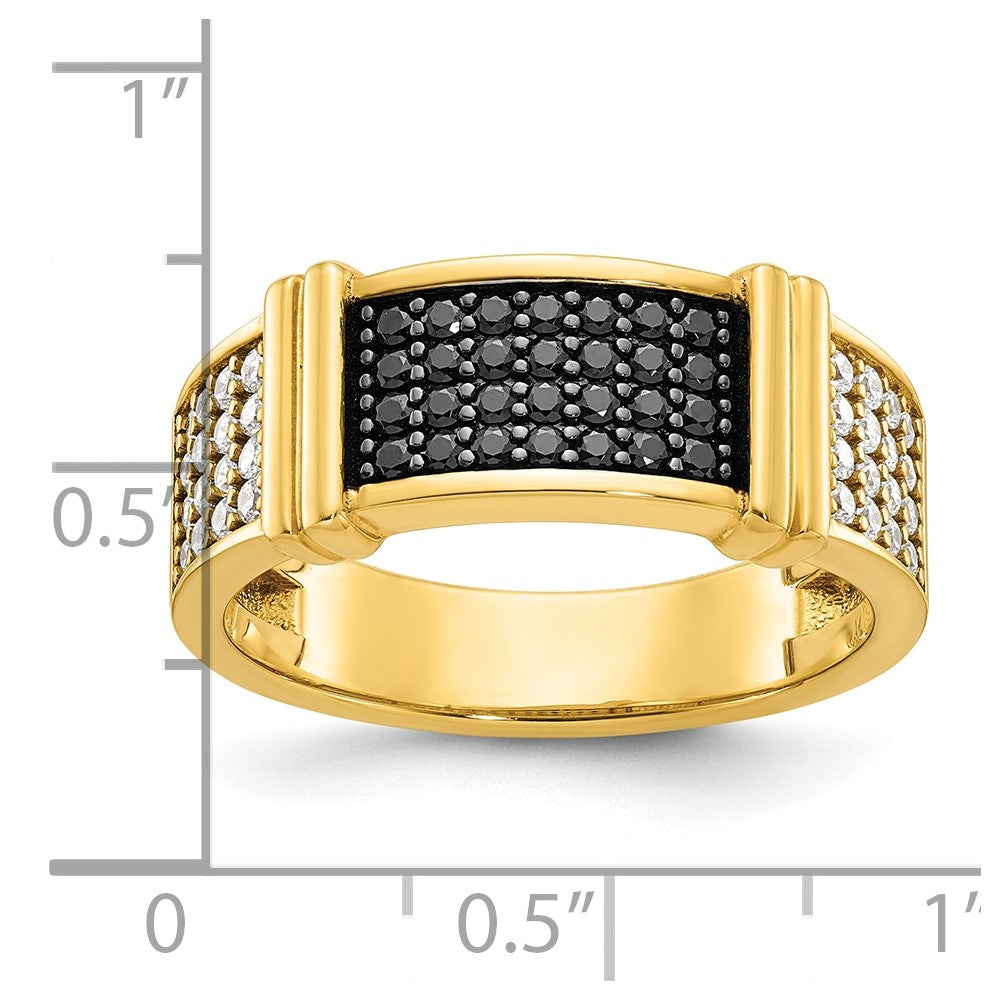 14k Yellow Gold Men's 5/8 carat Black and White Diamond Complete Ring