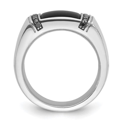 14k White Gold Men's Onyx and 1/4 carat Black Diamond Complete Ring