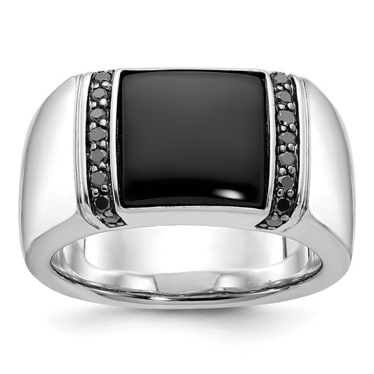 14k White Gold Men's Onyx and 1/4 carat Black Diamond Complete Ring
