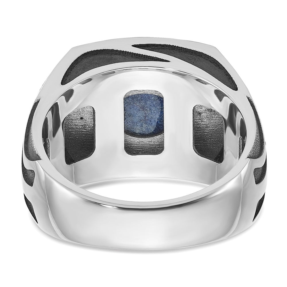 14k White Gold with Black Rhodium Men's Lapis Complete Ring