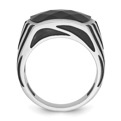 14k White Gold with Black Rhodium Men's Onyx Complete Ring