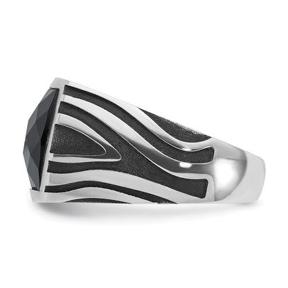 14k White Gold with Black Rhodium Men's Onyx Complete Ring
