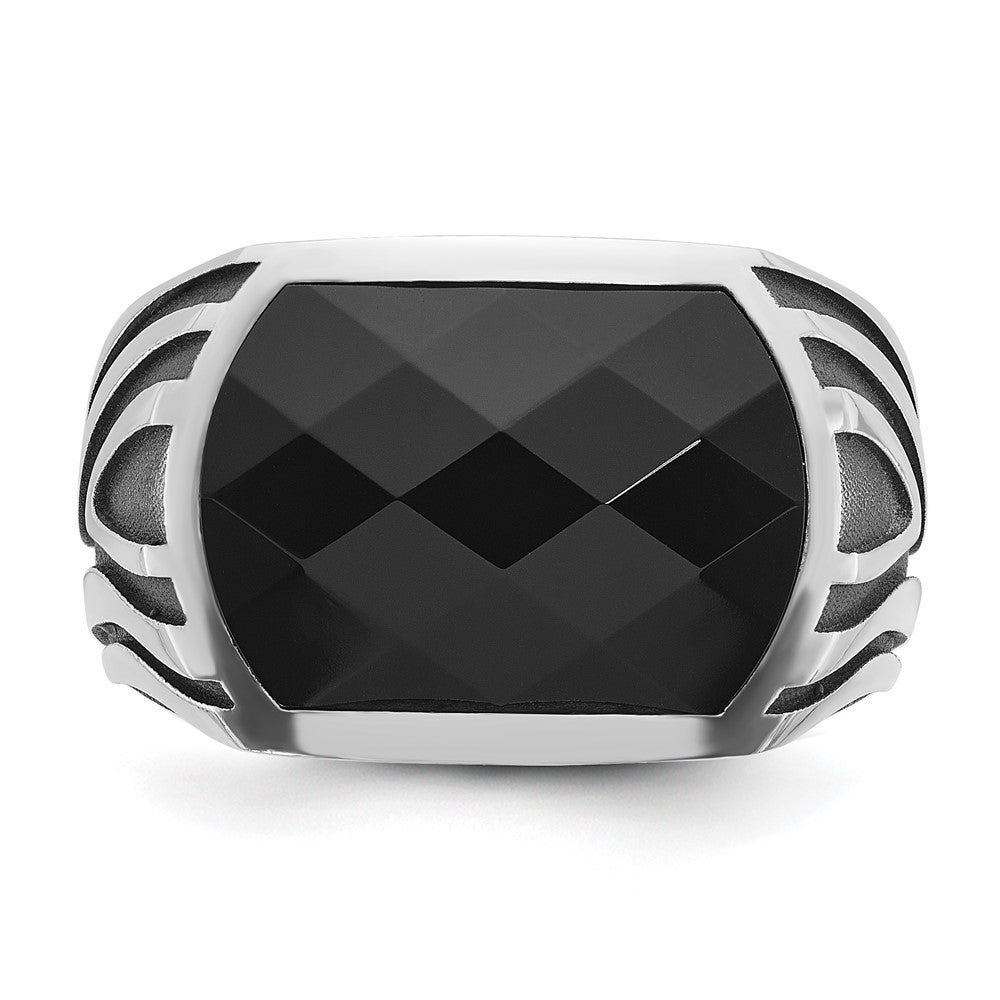 14k White Gold with Black Rhodium Men's Onyx Complete Ring