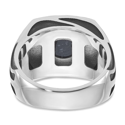 14k White Gold with Black Rhodium Men's Onyx Complete Ring