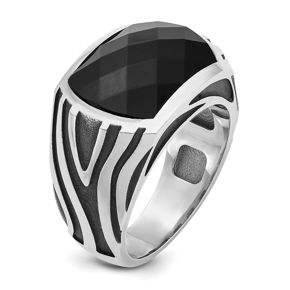 14k White Gold with Black Rhodium Men's Onyx Complete Ring
