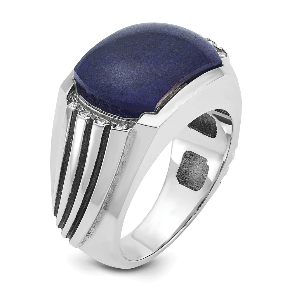 14k White Gold Men's w/Black Rhodium Lapis Diamond Complete Ring