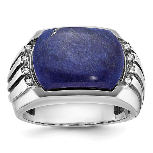 14k White Gold Men's w/Black Rhodium Lapis Diamond Complete Ring