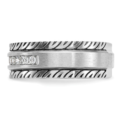 14k White Gold with Black Rhodium Men's Satin 1/5 carat Diamond Complete Ring