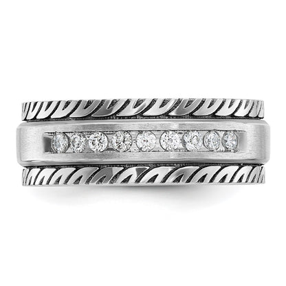 14k White Gold with Black Rhodium Men's Satin 1/5 carat Diamond Complete Ring