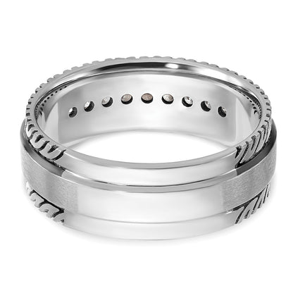 14k White Gold with Black Rhodium Men's Satin 1/5 carat Diamond Complete Ring