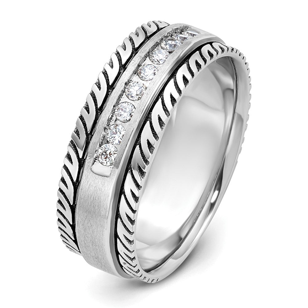 14k White Gold with Black Rhodium Men's Satin 1/5 carat Diamond Complete Ring