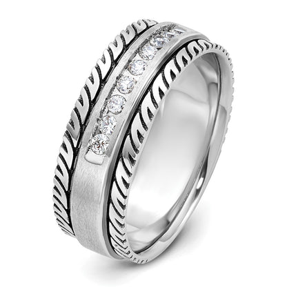 14k White Gold with Black Rhodium Men's Satin 1/5 carat Diamond Complete Ring