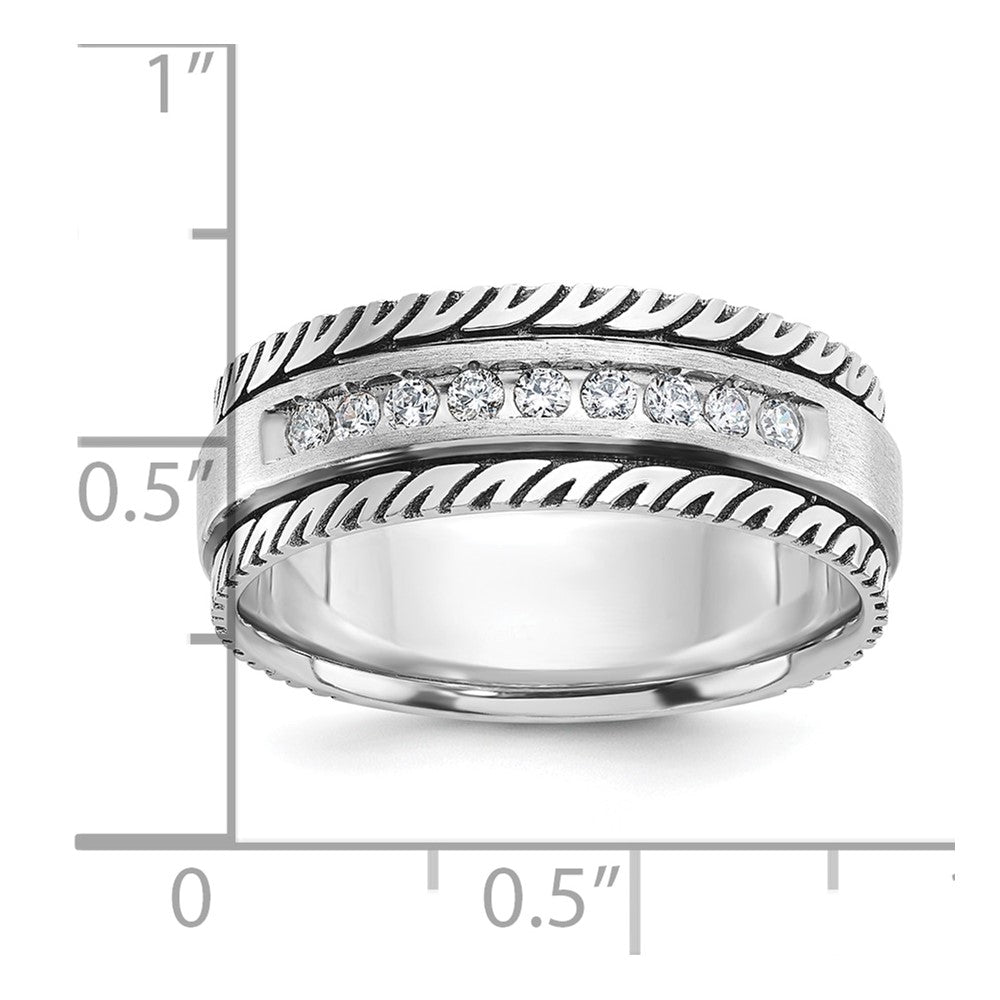 14k White Gold with Black Rhodium Men's Satin 1/5 carat Diamond Complete Ring