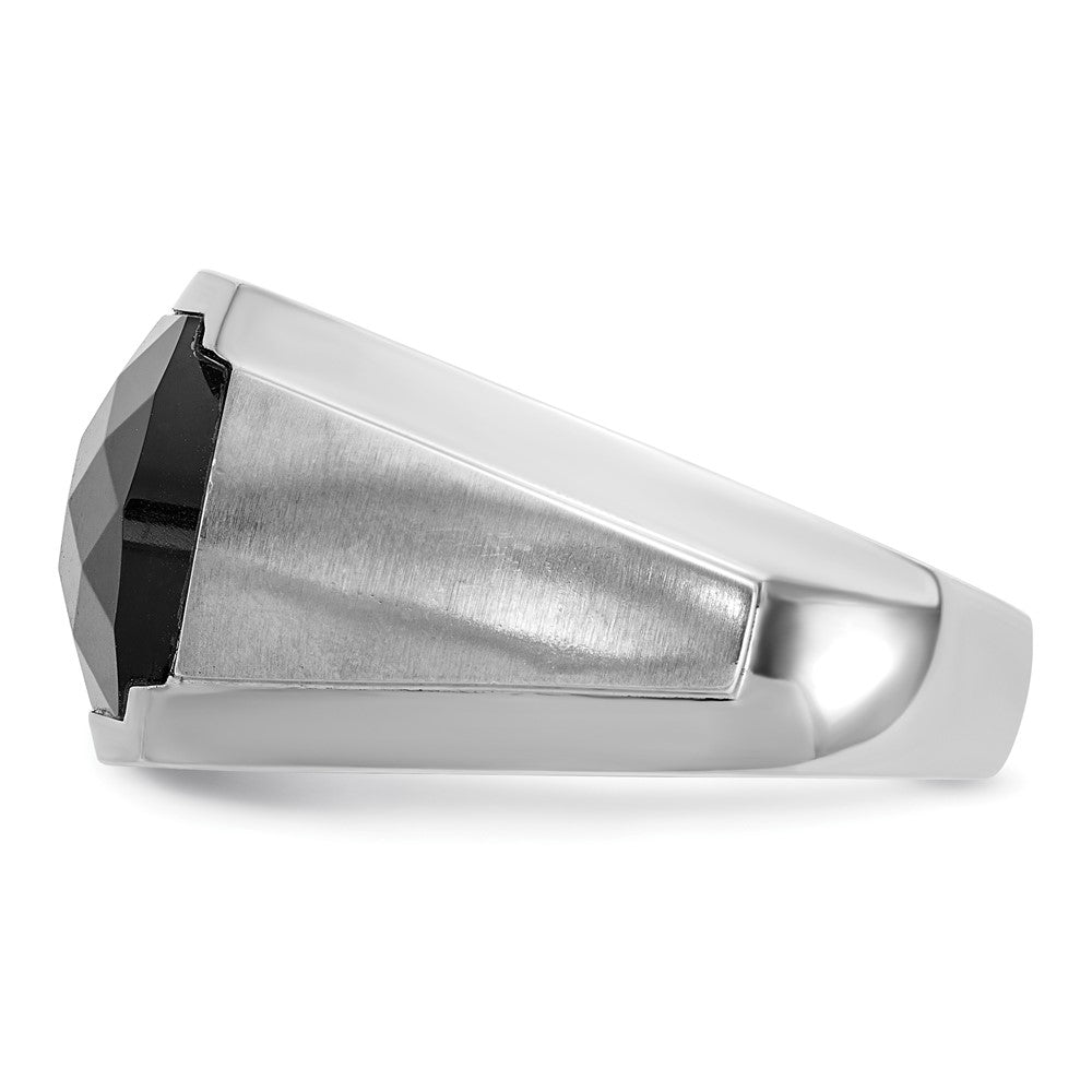 14k White Gold Men's Satin Onyx and 1/10 carat Diamond Complete Ring