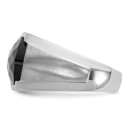 14k White Gold Men's Satin Onyx and 1/10 carat Diamond Complete Ring
