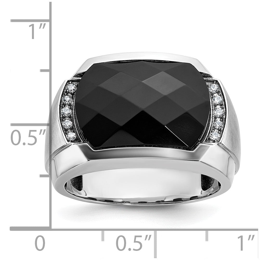 14k White Gold Men's Satin Onyx and 1/10 carat Diamond Complete Ring