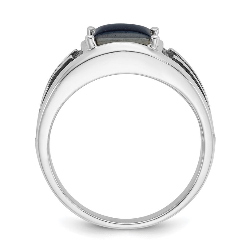 14k White Gold with Black Rhodium Men's Imitation Gray Cat's Eye Complete Ring