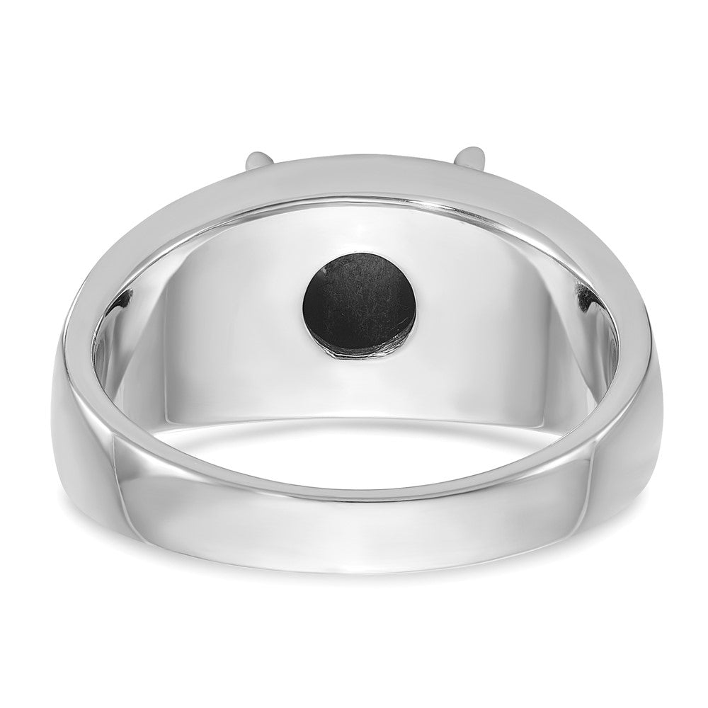 14k White Gold with Black Rhodium Men's Imitation Gray Cat's Eye Complete Ring