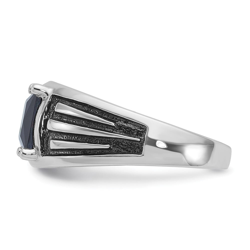 14k White Gold with Black Rhodium Men's Created Sapphire Complete Ring