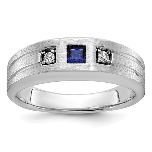 14k White Gold Men's Satin Lab Created Sapphire Diamond Ring Mounting