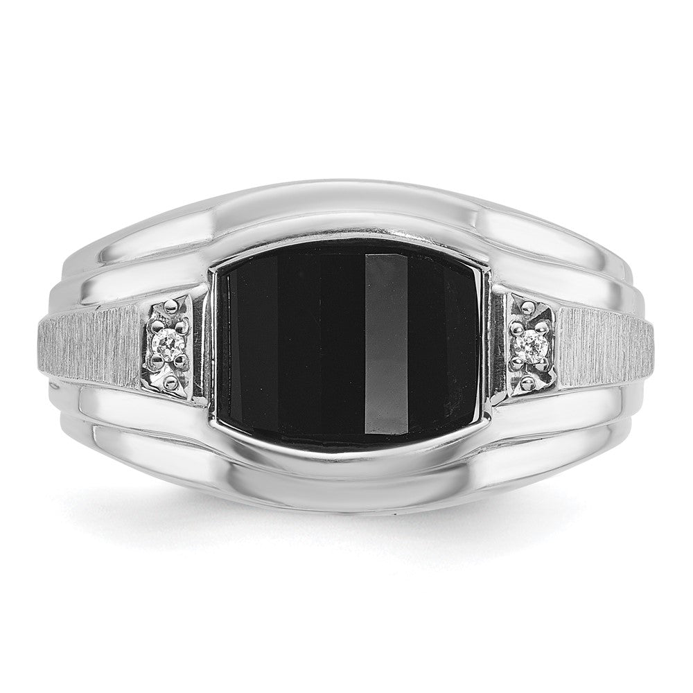 14k White Gold Men's Satin Onyx and Diamond Complete Ring