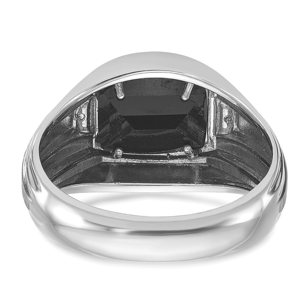 14k White Gold Men's Satin Onyx and Diamond Complete Ring