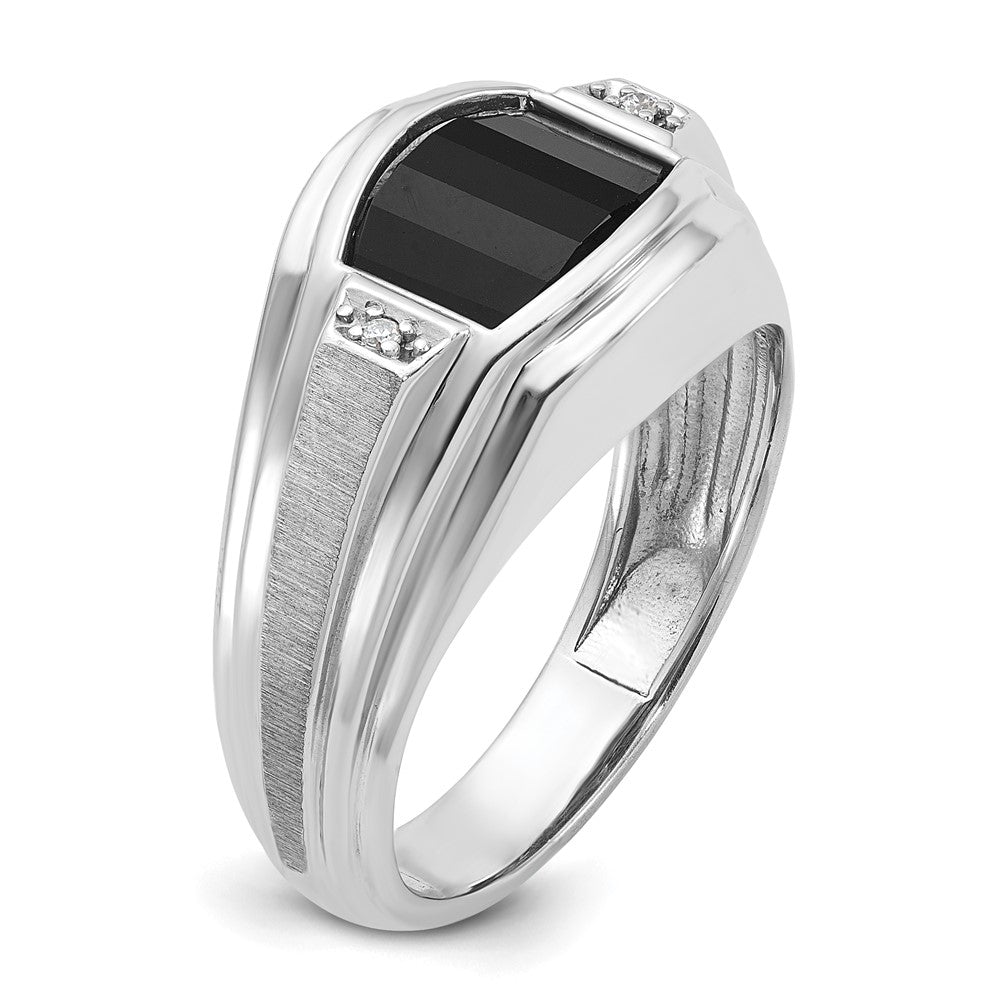 14k White Gold Men's Satin Onyx and Diamond Complete Ring