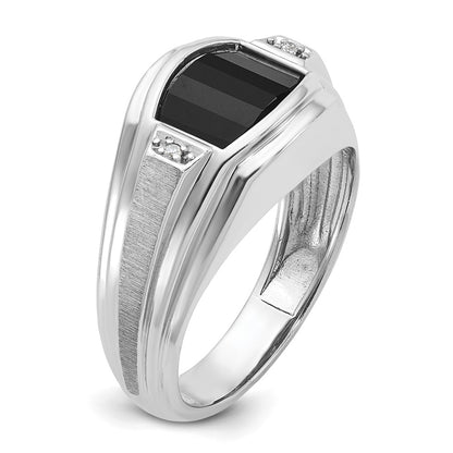 14k White Gold Men's Satin Onyx and Diamond Complete Ring