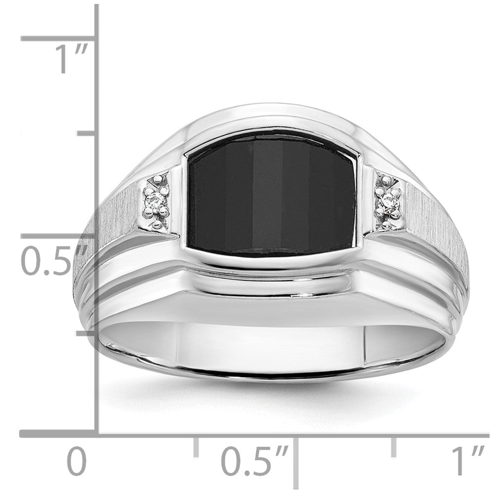 14k White Gold Men's Satin Onyx and Diamond Complete Ring