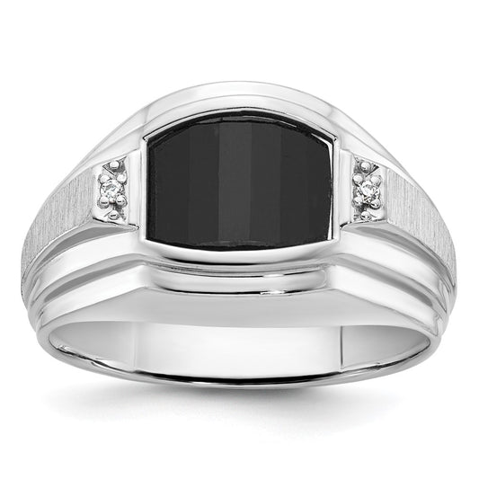 14k White Gold Men's Satin Onyx and Diamond Complete Ring