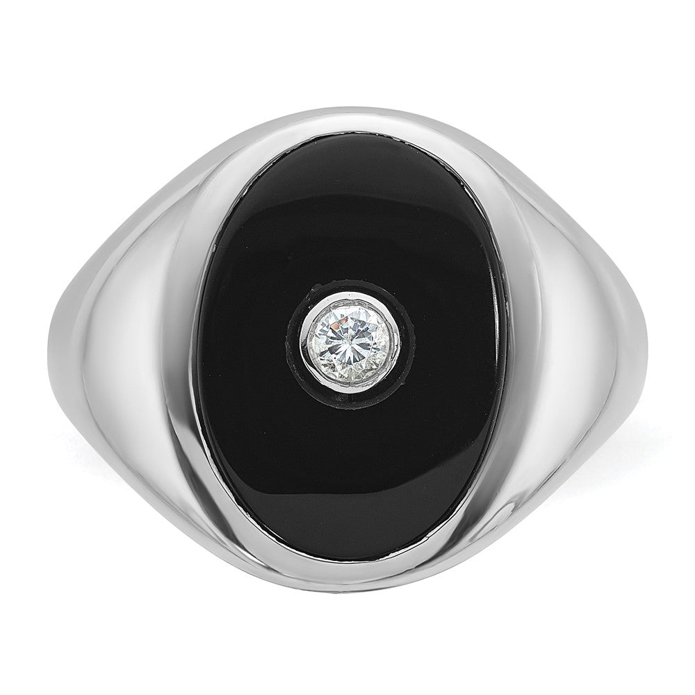 14k White Gold Men's Onyx and 1/10 carat Diamond Complete Ring
