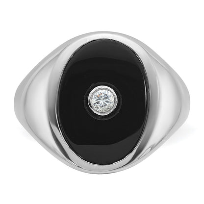 14k White Gold Men's Onyx and 1/10 carat Diamond Complete Ring