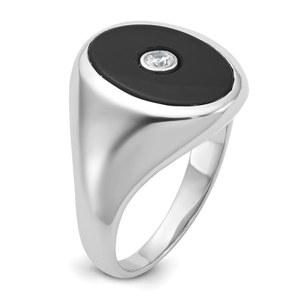 14k White Gold Men's Onyx and 1/10 carat Diamond Complete Ring