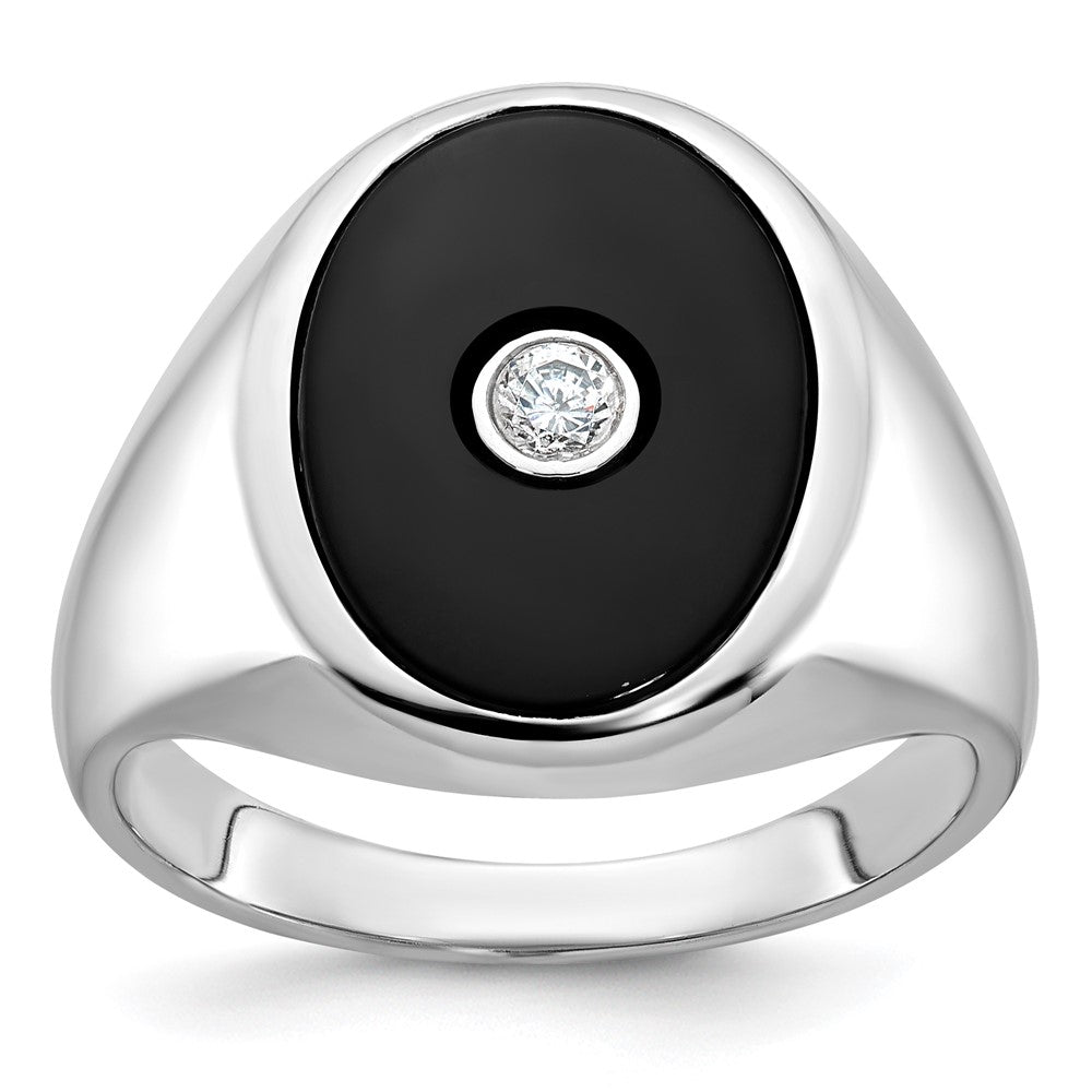 14k White Gold Men's Onyx and 1/10 carat Diamond Complete Ring