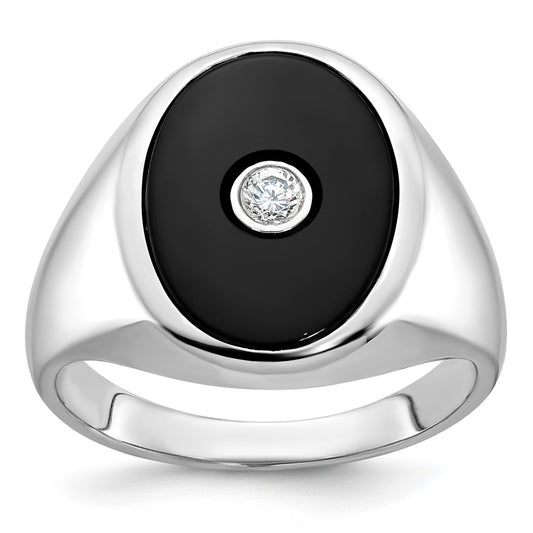 14k White Gold Men's Onyx and 1/10 carat Diamond Complete Ring
