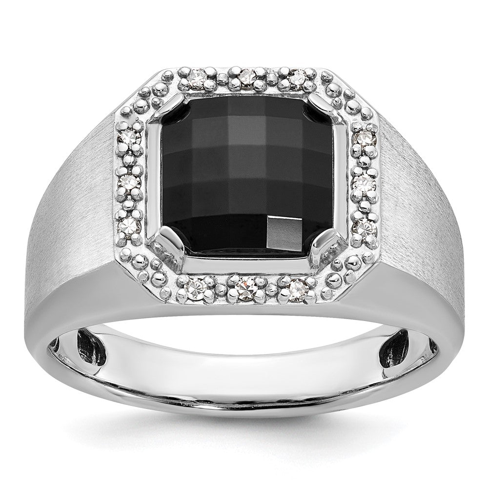 14k White Gold Men's Onyx and 1/8 carat Diamond Complete Ring