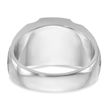 14k White Gold Men's Satin Created Ruby and Diamond Complete Ring