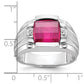 14k White Gold Men's Satin Created Ruby and Diamond Complete Ring