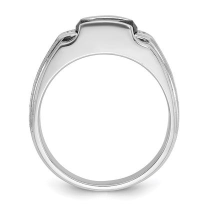 14k White Gold Men's Satin Created Sapphire and Diamond Complete Ring
